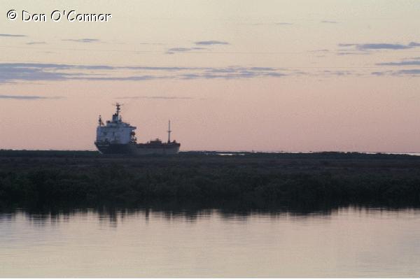 Boat leaving the Port Pirie smelter.