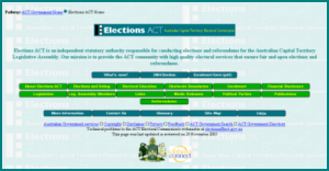 Screen shot of the ACT Electoral Commission's home page - as it was when I left.