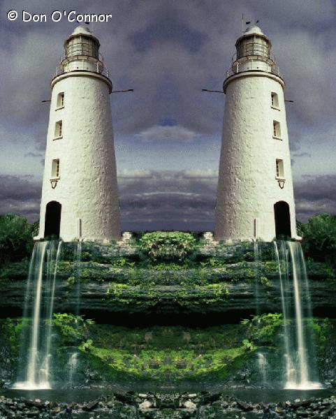 Lighthouse and waterfall.