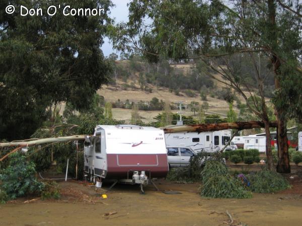 Storm damage at the caravan park.